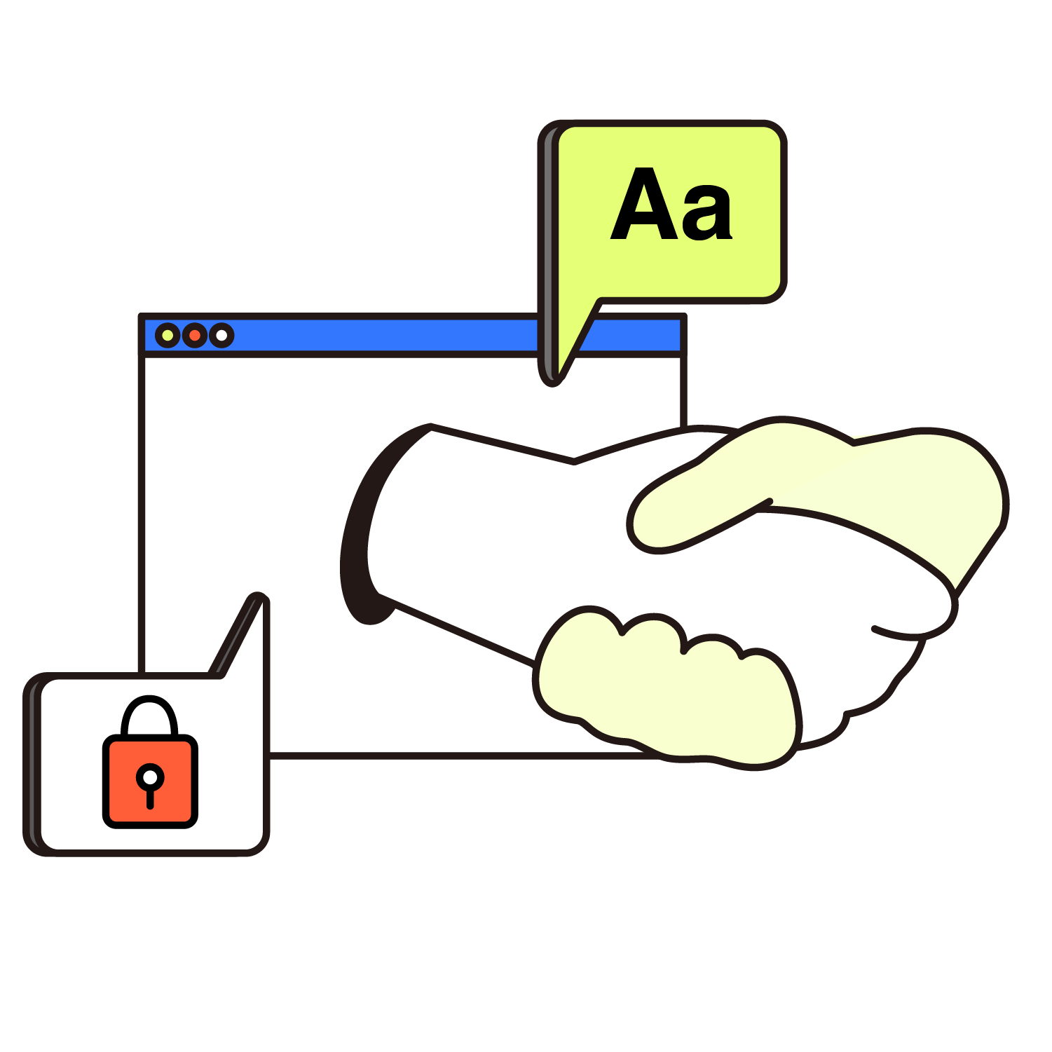 Illustration of shaking hands with security icon