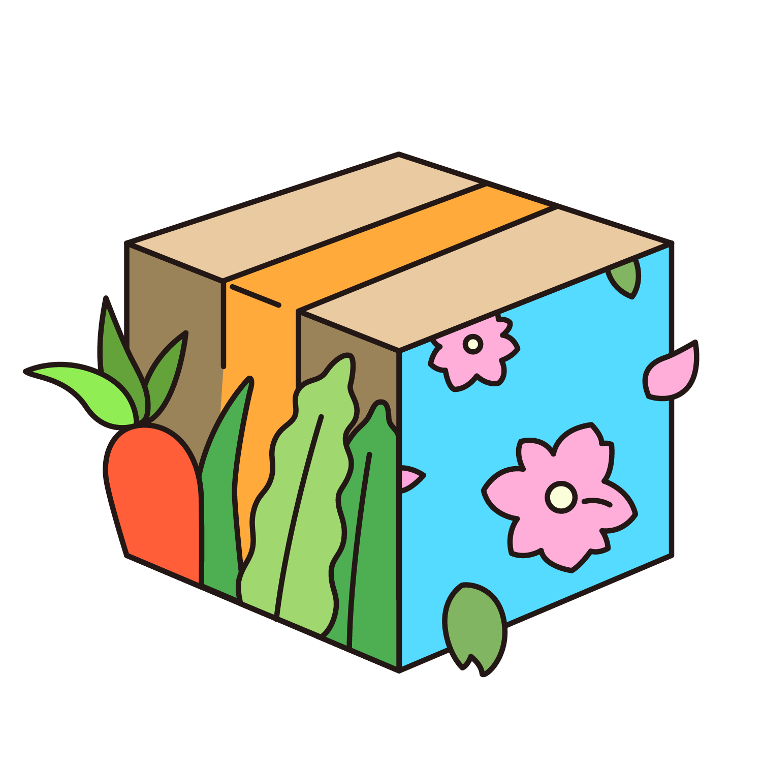 Illustration of box with flower paintings